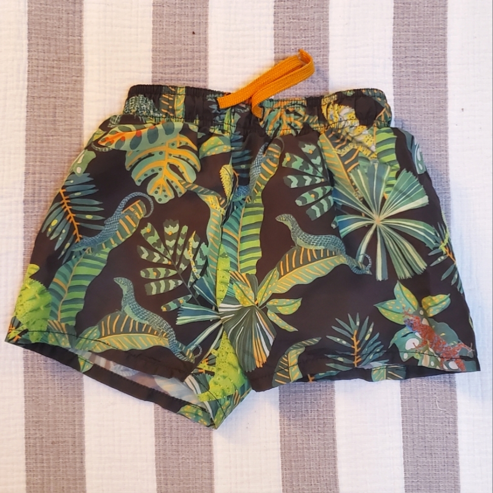 Angela McKay Jungle pattern swim trunks